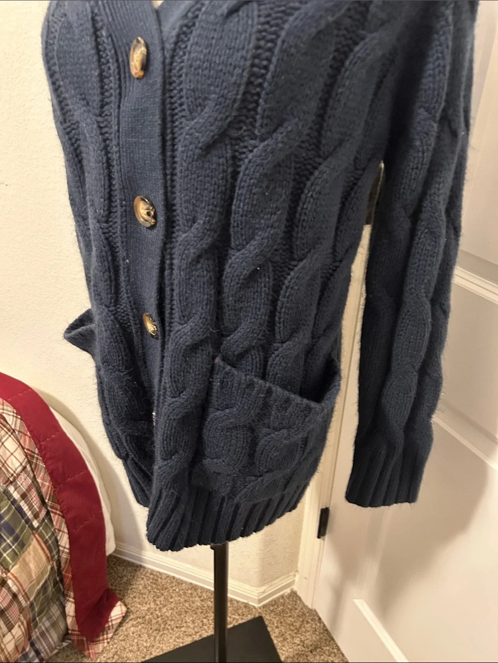 Navy Cable Knit Chunky Button-Up Cardigan Size Medium